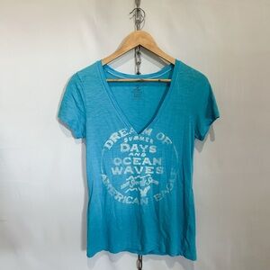 Y2K American Eagle Blue V Neck Baby Tee